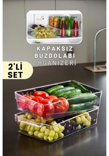 Buzdolabı Dolapiçi Düzenleyici Organizer Kapaksız 2'li Set Mini Şeffaf