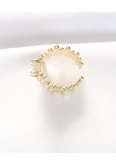 Gold Renk Tırtıklı Kalın Baget Taş Tasarım Ayarlanabilir Yüzük Altın