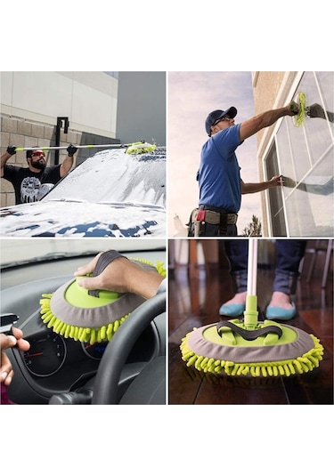 Mikrofiber Çok Fonksiyonlu Teleskobik Sopalı Oto Araba Yıkama ve Pencere Cam Temizleme Fırçası Mopu