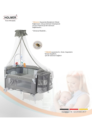 Holmer Coolstyle Premium Cibinlikli Dönenceli Anne Yanı Oyun Parkı Beşik 70x110 CM