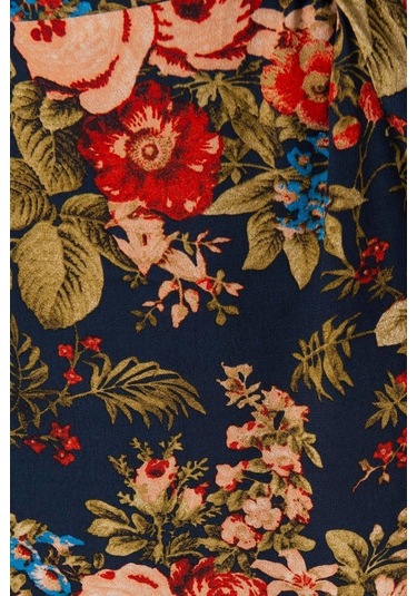 Çiçekli Asimetrik Etek Yakalı Bağlamalı Bohem Etek Bluz Kadın Ikili Takım Lacivert Lacivert