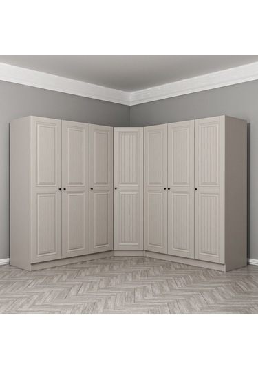 Kale 7 Kapaklı 4 Çekmeceli Köşe Dolap Kumtaşı Mebran İlkbahar 190cm Bej