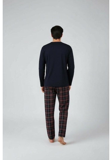 Lukitus Uzun Kol Sıfır Yaka Pamuklu Erkek Pijama Takımı Siyah Vlknekose Siyah