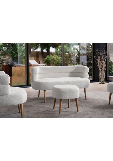 Barel Özel Tasarım Çay Seti Koltuk Takımı,berjer Ve Puf Ofis Balkon Cafe Bahçe Salon Mobilyası 4 Lü Takım Beyaz Beyaz