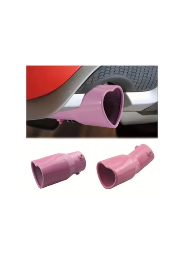 Dashanshop Karbon Fiber Düz Kalp Şeklinde Universal Egzoz Ucu 63mm Pembe Kırmızı