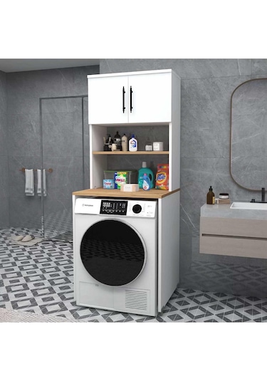 Reyo Home Enda Çamaşır Makinesi Dolabı 3 Raflı Banyo Dolabı Çam Atlantik Çam