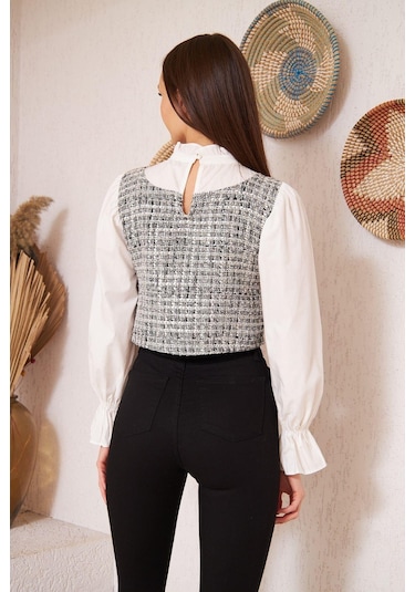 Darlin Moda Gri Tüvit Detaylı Uzun Kollu Bluz Dm9000 Gri