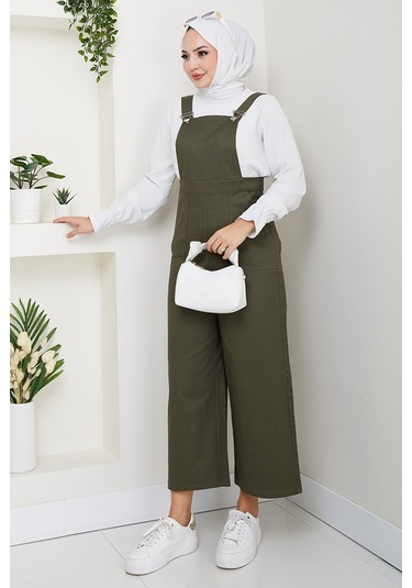 Gülru Cepli Gabardin Tulum 1587 - Haki Haki