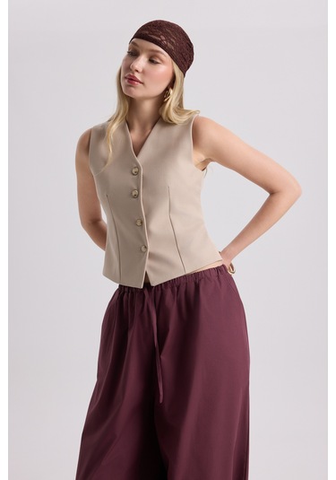 Mai Collection Mai Studios Co. Rianto Koyu Bej Kısa Yelek Koyu Bej