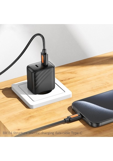 Borofone Bx114 Yapı 3a Usb Tip-c Şarj Veri Kablosu, Uzunluk: 1m Siyah