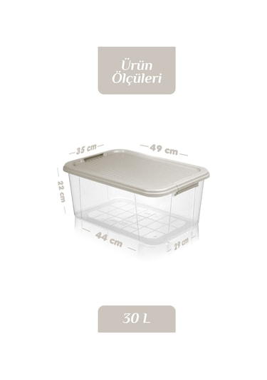 2'li 30l Multibox Saklama Kabı Kilitli Kapaklı Çok Amaçlı Düzenleyici Kiler Depolama Saklama Kutusu Bej