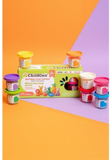 Childgen Doğal Oyun Hamuru - Mini-cup- 8'li Set 8x65gr Mor