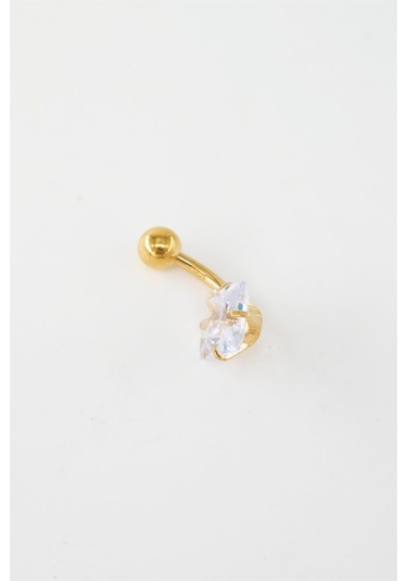 Kadın 316l Anti Alerjenik Topcuklu Baget Zirkon Taşlı Göbek Piercing