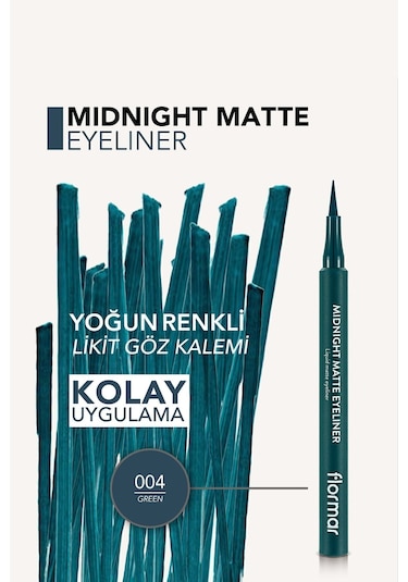 Flormar Mat Likit Kalem Eyeliner (YEŞİL) - Midnight Matte Eyeliner - 004 Green - 8690604641673