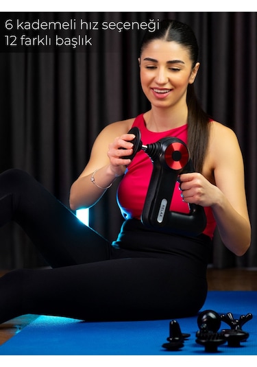 12 Başlıklı Vurmalı Masaj Tabancası Spor Sonrası Titreşimli Masaj Aleti Siyah