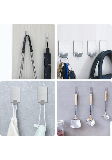 Yapışkanlı Metal Banyo Mutfak Eşya Askılığı Al4468-1 Adet Gümüş