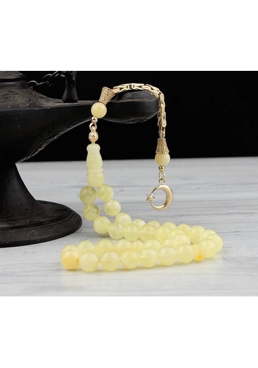 14 Ayar Altın Püsküllü Damla Kehribar Tesbih