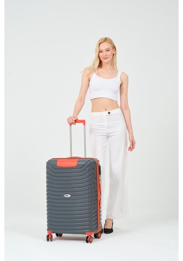 Keo-plus Gri-turuncu Orta Boy Silikon Kırılmaz Pp Valiz Siyah