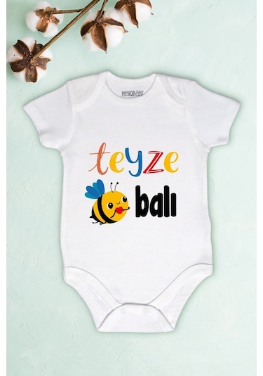 Tuğbababy Baby Unisex Beyaz Bebek Teyze Balı Baskılı Body Zıbın Kız Erkek (533427308) Beyaz