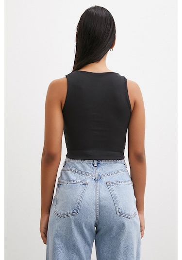 Never More Basic Crop Top Siyah Siyah