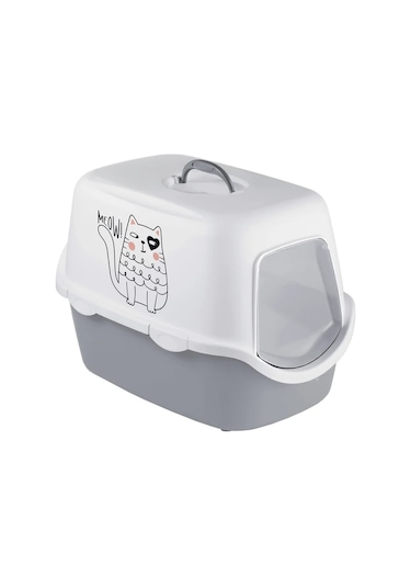 Stefanplast Cathy Griffe Kedi Desenli Kapalı Kedi Tuvaleti Gri