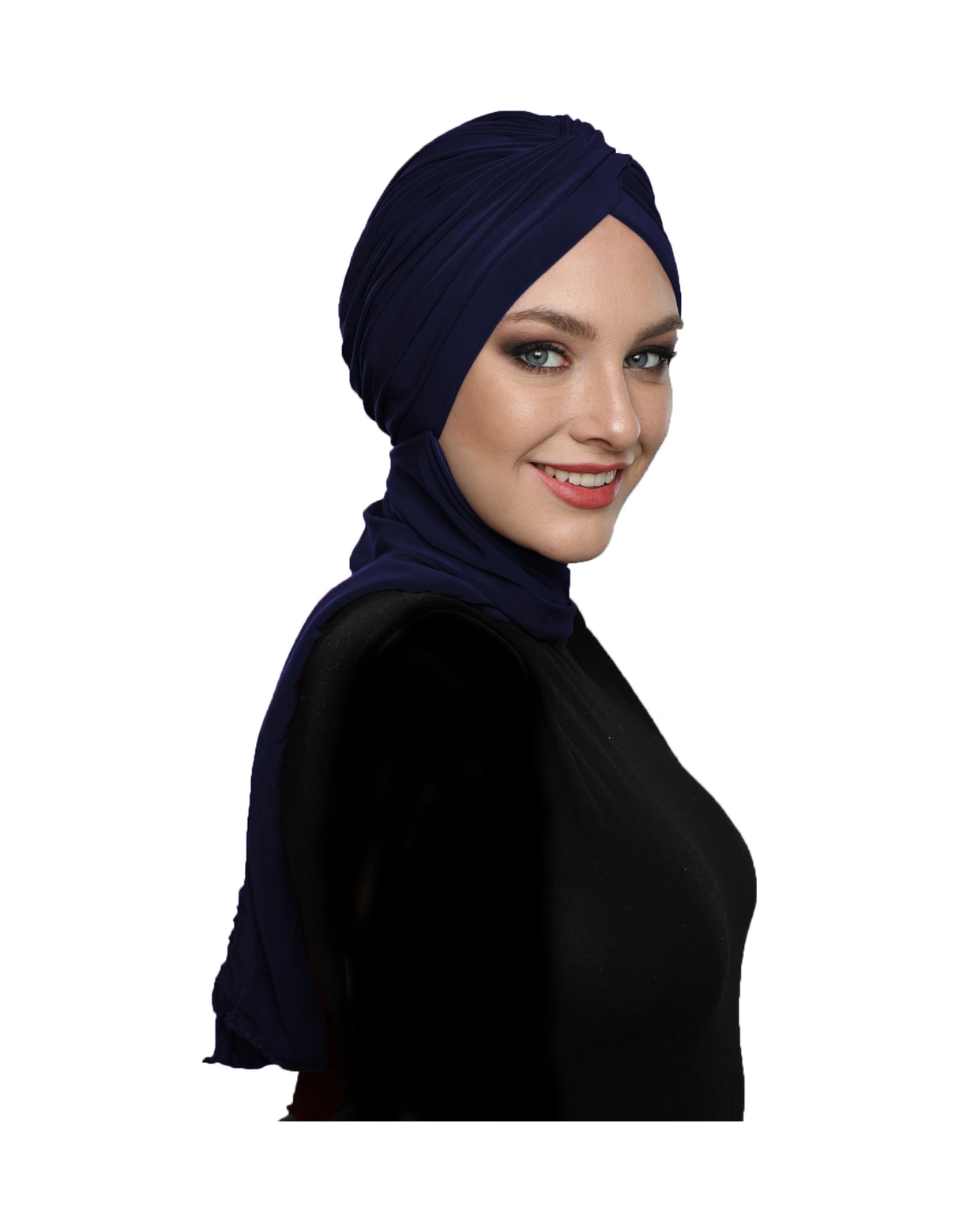 Çapraz W Atkılı Lacivert Hazır Türban Tesettür Bone Lacivert