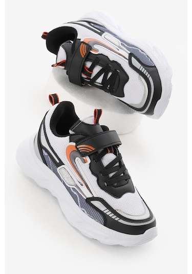 Eva Faylon Taban Desenli Cırtlı Lastik Bağcıklı Çocuk Unisex Siyah Beyaz Spor Ayakkabı Tbkmn310 Siyah Beyaz