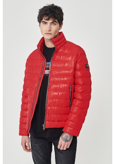 Regular Fit Normal Kesim Dik Yaka Kırmızı Şişme Mont Kırmızı