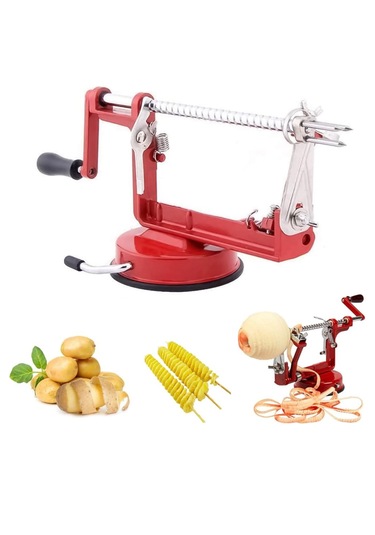 3 Ü 1 Arada Çok Fonksiyonlu Meyve Aleti, Güçlü Emici Taban Ve Paslanmaz Çelik Bıçaklar Kırmızı