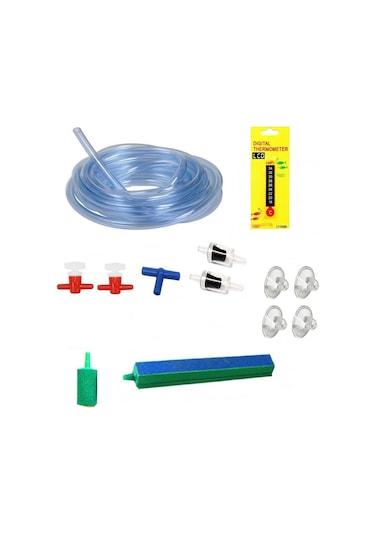 Akvaryum Hava Motoru Seti - Akvaryum Hava Taşı 10 CM LY308B Derecesi Hortumu 5M