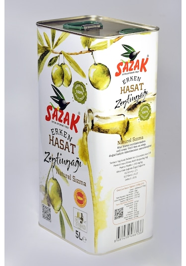 Sazak Erken Hasat Soğuk Sıkım Zeytinyağı 5 L