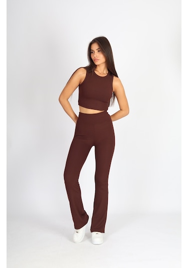 Soft&Basic Kadın 2'li Kaşkorse Raporlu Toparlayıcı İspanyol Paça Tayt Pantalon Siyah-kahverengi