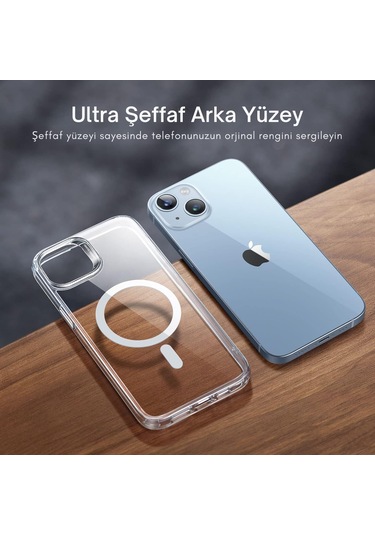 Apple Iphone 14 Kılıf Magsafe Şarj Özellikli Şeffaf Sert Pc Kapak Şeffaf