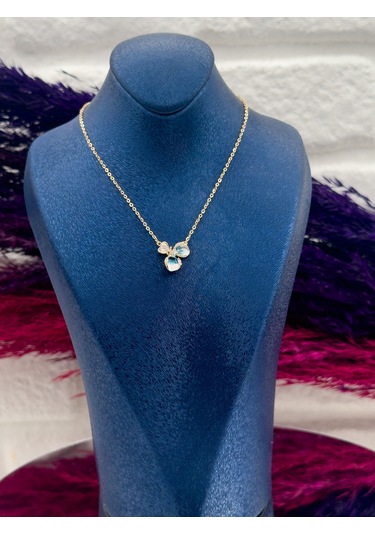 925 Ayar Gümüş Özel Tasarım Gold Renk Trend Kadın Kolye Gümüş