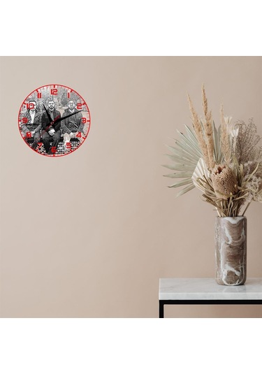 Kişiye Özel Karakalem Fotoğraflı Cam Duvar Saati - Krem