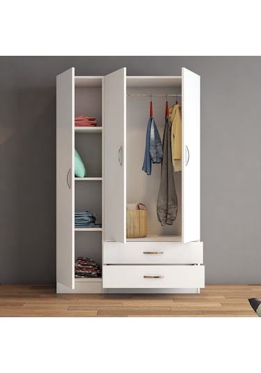 tanmob 3 Kapılı Iki Çekmeceli Geniş Gardrop Beyaz - Grd0501