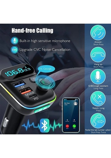 Xiaoguang Araba Fm Verici Hızlı Şarj Bluetooth 5.0 Pd Çift