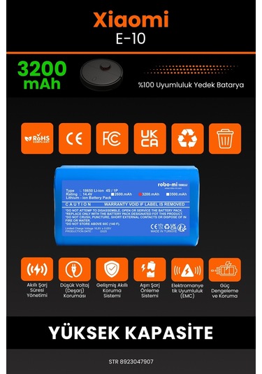 Lenovo E1 Robot Vacuum Cleaner Uyumlu 3200 Mah Batarya