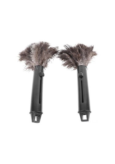 Fosenze Ev Ve Ofis Temizliği İçin Geri Çekilebilir Devekuşu Tüy Süpürgesi Seti - 2 Adet Doğal Malzeme, 16 İnç Ahşap Saplı Temizlik Aleti Gri