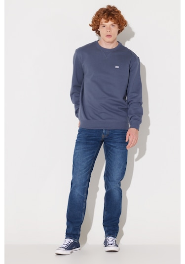 Regular Fit Normal Kesim %100 Pamuk Bisiklet Yaka İçi Polarlı İndigo Sweatshirt L81IRY315 İndigo