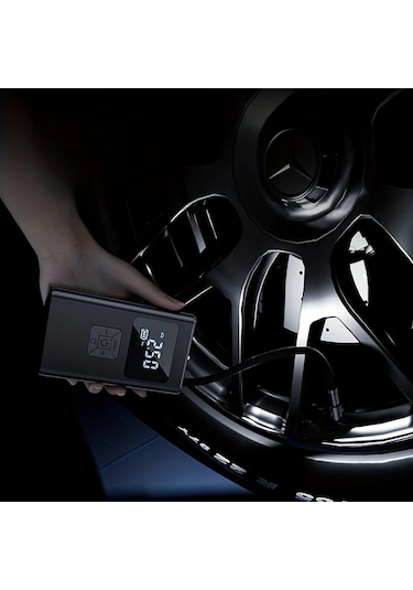 Primepickings Black Taşınabilir Şişirme Cihazı Led Işıklı Dijital Lastik Şişirme Kablosuz Şarjlı Ve Fişli Araç Motosiklet Bisiklet Balonlar İçin