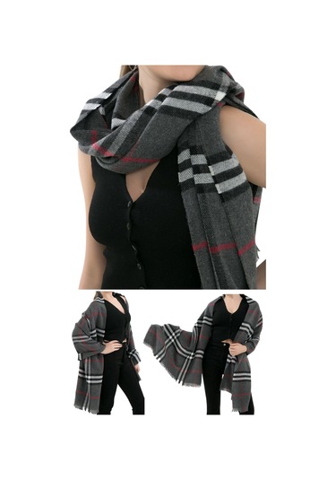 Yumuşak Dokulu Kışlık Desenli Atkı Omuz Şalı Füme