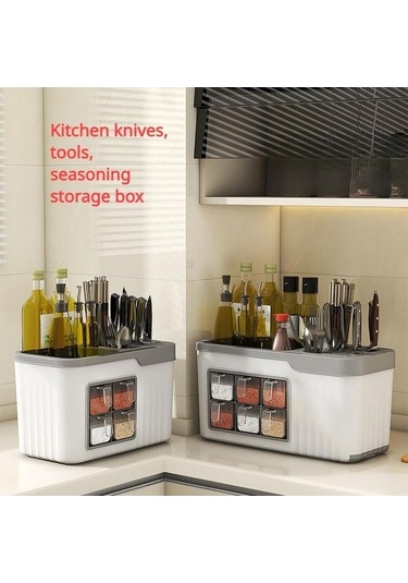 Pazly Beyaz Çok Fonksiyonlu Baharat Kutusu Mutfak Depolama Çeşni Şişesi Bıçağı Takım Saklama Beyaz