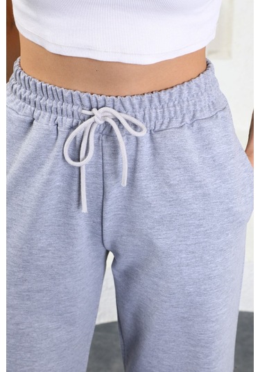 Kallima Gri Mevsimlik Salaş Rahat Bol Paça Kadın Eşofman Altı Gri