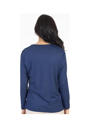 Yeni Model Taş İşlemeli Yuvarlak Yaka Likralı Anne Penye Bluz 6420-indigo İndigo