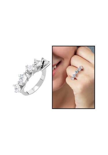 Tesbihane Starlight Diamond Pırlanta Montür Elegance 925 Ayar Gümüş Kadın Beştaş Yüzük Beyaz