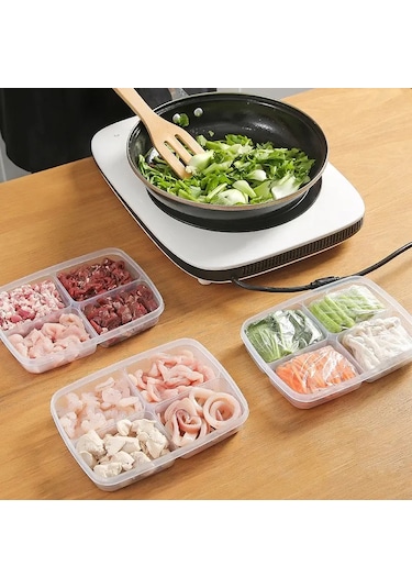 Krm Home 12'li Dondurulmuş 400 ML 4 Bölmeli Öğünlük Et Sebze Saklama Kabı Şeffaf