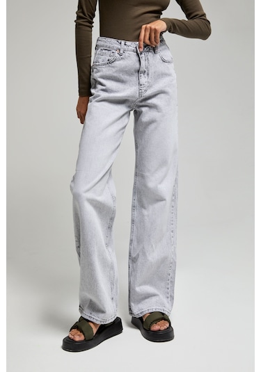 Itsbasic Kadın Gri Renk Doris Straight Fit %100 Koton Denim Jean