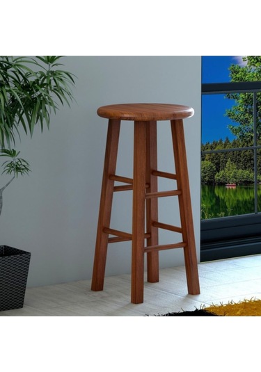 Yuvarlak Masif Bar Taburesi Ceviz Diğer