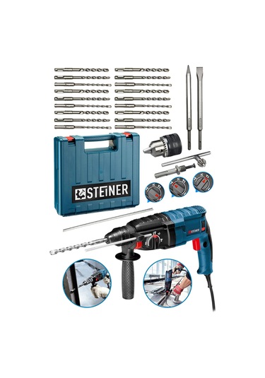 Steiner 4000 W Profesyonel Kırıcı Delici Darbeli Matkap + Uç 20 Adet + Mandren
